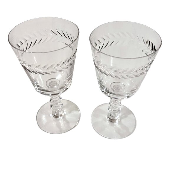 2 Vintage Tiffin-Franciscan Woodstock Wine/Water Goblets Hand Blown Cut Crystal - Picture 6 of 6